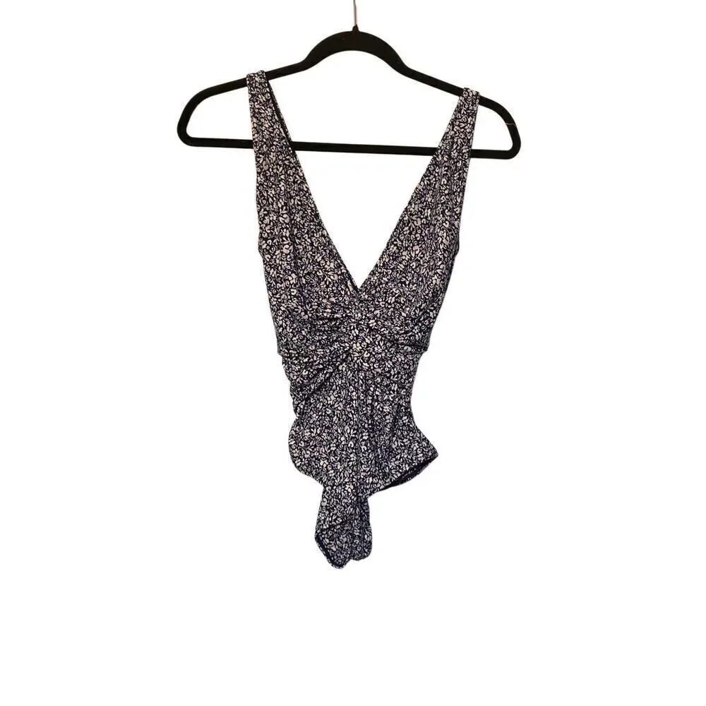 Jonathon Simkhai women’s blue and white floral, one piece swimsuit, size small